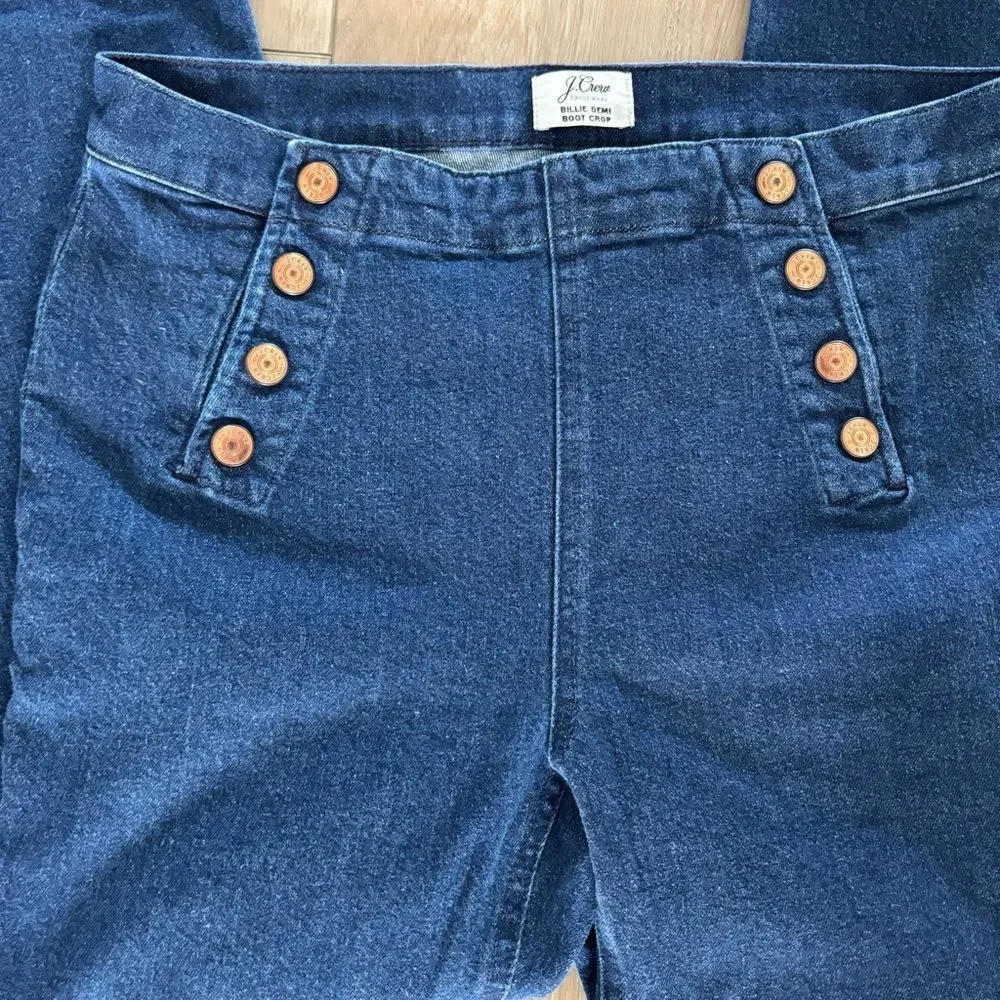 J.Crew Billie Demi Boot Crop Jeans 28 Dark Wash Sailor Button Old Money